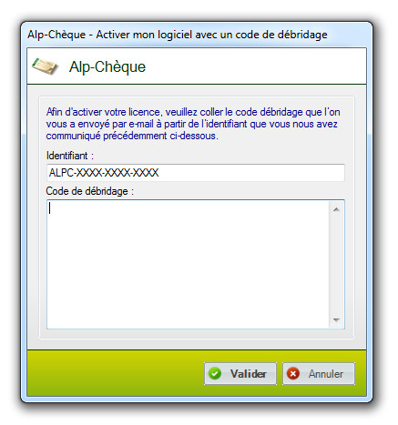 Saisie du code de débridage