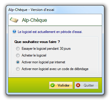 Activation du logiciel par internet