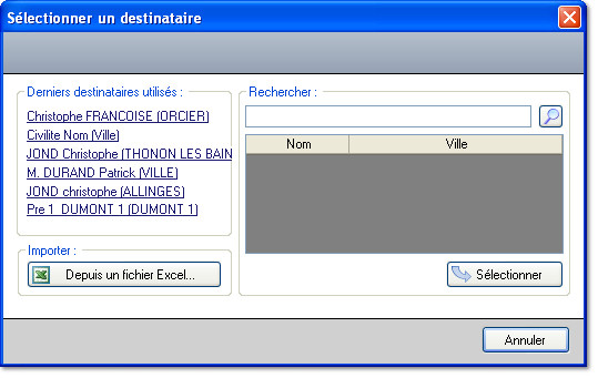Sélectionner un destinataire