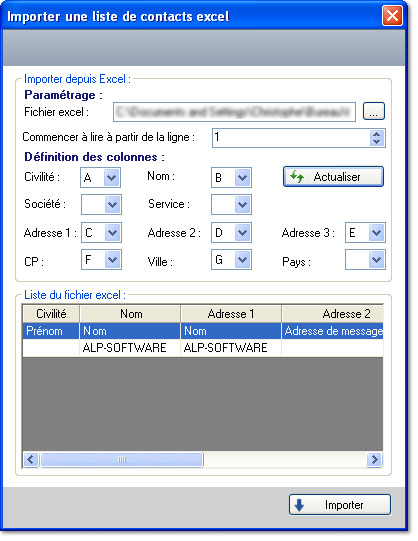 Importer une liste de contacts excel