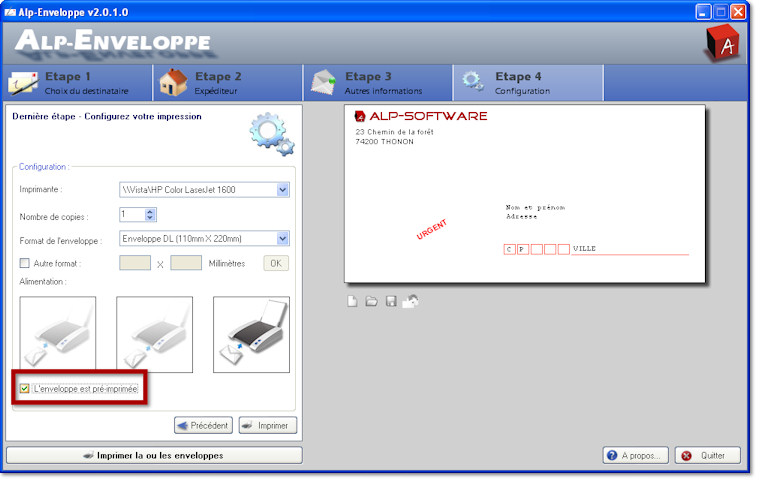 L'enveloppe est pré-imprimée