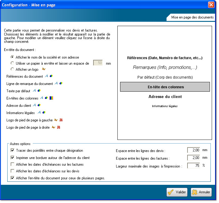 Configuration - Mise en page