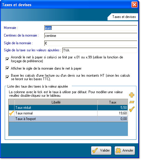 Taxes et devises
