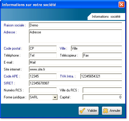 Informations sur votre société