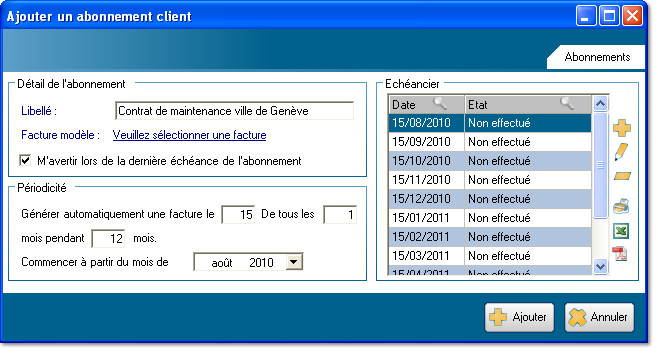 Ajouter un abonnement client