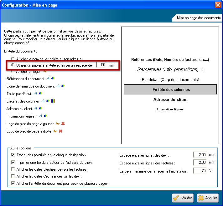 Configuration - Mise en page