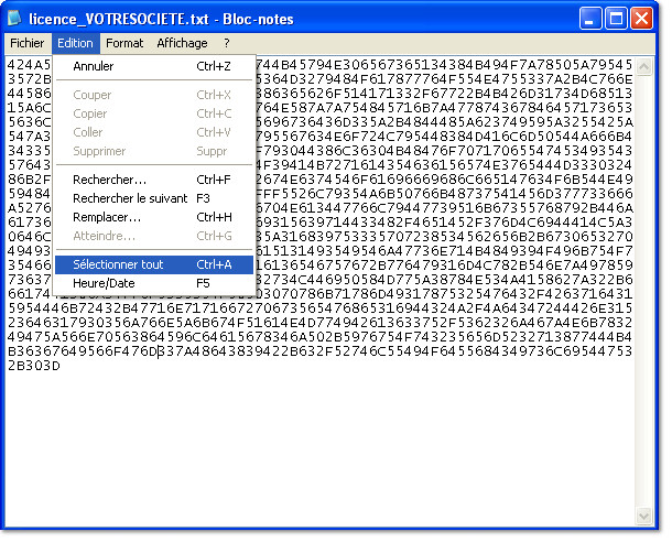 la licence dans le bloc-note